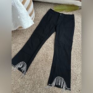 Black rhinestone high rise cropped flare jean. Size S